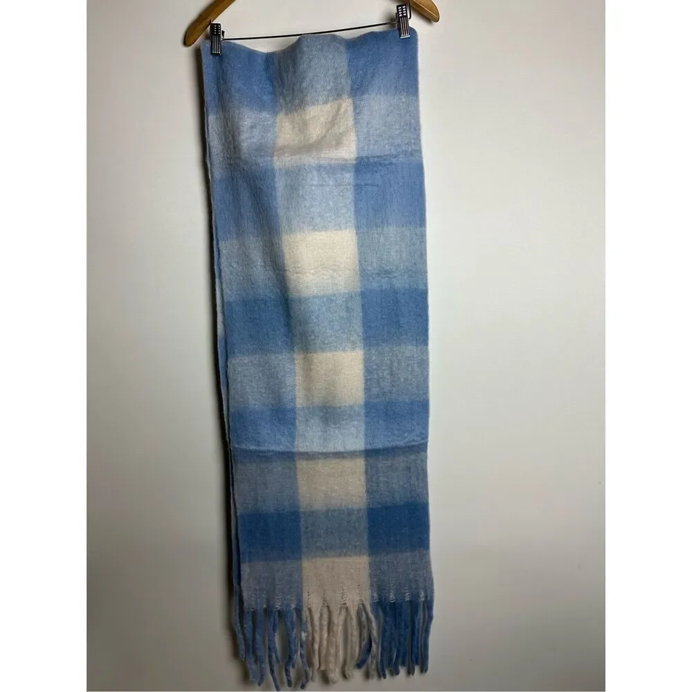 Blue and cream white plaid scarf
